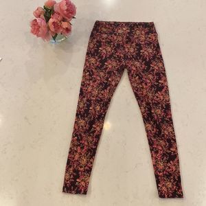 Lularoe Maroon Pink & Yellow Floral Leggings One Size